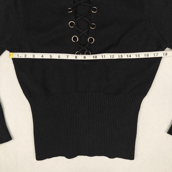Line + Dot Lea Grommet Lace Up Cinched Waist Black Knit Sweater Size S Y2K - Picture 8 of 8